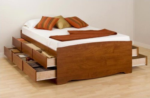 Tall Double Platform Storage Bed with 12 Drawers in Cherry CBD5612 (Engineered Wood, Wood bed) รูปที่ 1