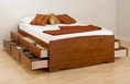 Tall Double Platform Storage Bed with 12 Drawers in Cherry CBD5612 (Engineered Wood, Wood bed)