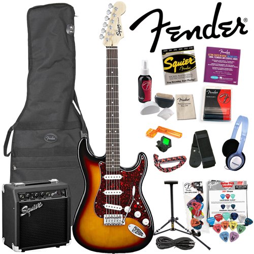 Squier by Fender Stop Dreaming, Start Playing Value Pack: Brown Sunburst SE Special Strat with Squier SP-10 Amp (Also includes: Samson Headphones, Fender Guitar Slide, Dunlop Capo, Fender/ GO-DPS 12 Pack Pick Sampler (Part# DPS-FN-SAMPLER) & Fender String Care & Polishing Kit ( Guitar Kits ) รูปที่ 1