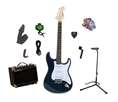 Legacy Solid Body Electric Guitar, Transparent Blue, w Accessory Bundle and Bonus 10W Amp ( Guitar Kits )