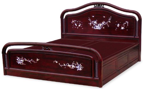 Chinese-Style King Size Rosewood Platform Bed - Flower & Birds Pearl Inlay  รูปที่ 1