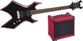 B.C. Rich Red Bevel Warlock Guitar Pack, Black with Red Bevels ( Guitar Kits )