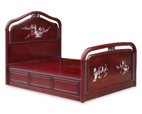 Chinese-Style Queen Size Rosewood Platform Bed - Flower & Birds Pearl Inlay  รูปที่ 1