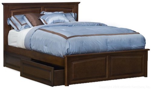 Twin Size Platform Bed with Raised Panel Footboard Antique Walnut Finish  รูปที่ 1