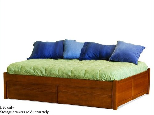 Twin Size Platform Bed with Flat Panel Footboard Caramel Latte Finish  รูปที่ 1