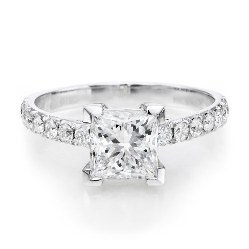 1 Ct Princess Cut Diamond Solitaire Engagement Ring In 14k White Gold 0115