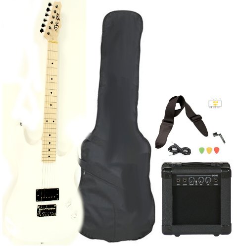 White Full Size Electric Guitar with Amp Case Strap Cord Picks Pack Beginner Starter Package ( Guitar Kits ) รูปที่ 1