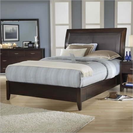 Modus Furniture 2O26L4 Urban Loft Full Size Low Profile Sleigh Bed with Synthetic Leather Headboard Panel, Chocolate Brown (mahogany bed) รูปที่ 1