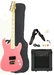 รูปย่อ Pink Full Size Electric Guitar with Amp Case Strap Cord Picks Pack Beginner Starter Package ( Guitar Kits ) รูปที่1