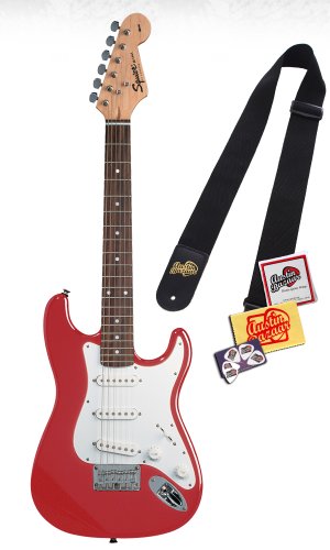 Squier by Fender Mini, Rosewood Fretboard Combo with Levy Nylon Strap, Guitar Strings, Polishing Cloth, and Pick Card - Torino Red ( Guitar Kits ) รูปที่ 1