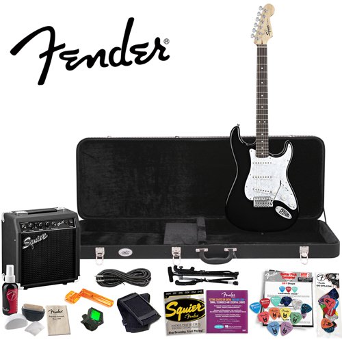 Squier by Fender Stop Dreaming, Start Playing: Classic Black SE Special Strat with Squier SP-10 Amp & Upgrade Pack - Includes: Fender/ GO-DPS 12 Pack Pick Sampler (Part# DPS-FN-SAMPLER), Squier Strings, Fender String Winder, Fender String Cleaner, Fender Polishing Kit & MBT Hard Case) ( Squier by Fender guitar Kits ) ) รูปที่ 1