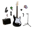 Legacy Solid Body Electric Guitar, Black, w Accessory Bundle and Bonus 10W Amp ( Legacy guitar Kits ) )