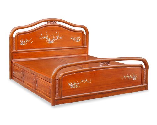 Chinese-Style King Size Rosewood Platform Bed - Flower & Birds Pearl Inlay  รูปที่ 1