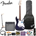 Fender Squier Affinity Special Metallic Blue Strat Stop Dreaming, Start Playing Set with Basic Upgrade Pack - Includes: Fender/ GO-DPS 12 Pack Pick Sampler (Part# DPS-FN-SAMPLER), Squier Strings & Fender String Winder ( Squier Affinity guitar Kits ) )