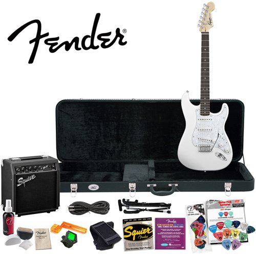 Squier by Fender Stop Dreaming, Start Playing Value Pack: Arctic White SE Special Strat with Squier SP-10 Amp (Includes: Fender/ GO-DPS 12 Pack Pick Sampler (Part# DPS-FN-SAMPLER), Fender String Winder, Squier Strings, String Care & Polishing Kit and MBT Hard Case) ( Squier by Fender guitar Kits ) ) รูปที่ 1