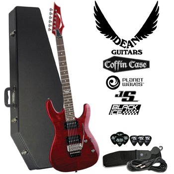 Dean Custom 350 Floyd Electric Guitar Trans Red Kit - Includes: Guitar Cable, Planet Waves Strap, Shredder 12-Pick Sampler Pack & Coffin Case  รูปที่ 1