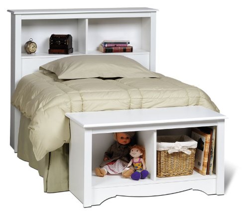 White Finish Queen Size Storage Headboard  รูปที่ 4
