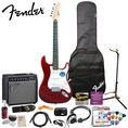 Fender Squier Affinity Special Metallic Red Strat Stop Dreaming, Start Playing Set with Upgrade Pack - Includes: Fender/ GO-DPS 12 Pack Pick Sampler (Part# DPS-FN-SAMPLER), Squier Strings, Fender String Winder, Ultra Stand, Fender Polishing Kit & Fender String Cleaner ( Squier Affinity guitar Kits ) )