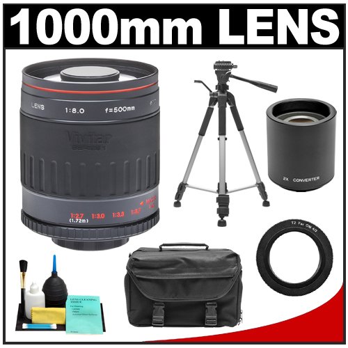 Vivitar 500mm f/8.0 Series 1 Multi-Coated Mirror Lens with 2x Teleconverter (=1000mm) + Tripod + Case + Accessory Kit for Panasonic / Olympus Evolt E-30, E-300, E-330, E-410, E-420, E-450, E-500, E-510, E-520, E-600, E-620, E-1, E-3 Digital SLR Cameras ( Vivitar Lens ) รูปที่ 1