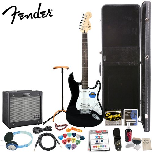 Fender Squier Affinity Black Strat HSS w/G-DEC® Junior Amp Stop Dreaming, Start Playing Set with Fender/ GO-DPS 12 Pack Pick Sampler (Part# DPS-FN-SAMPLER), Squier Strings, Fender String Winder, Fender Slide, Dunlop Capo, Samson Headphones, Ultra Stand, MBT Hard Case and Fender Polishing Spray, String Cleaner & Polishing Cloth ( Squier Affinity guitar Kits ) ) รูปที่ 1