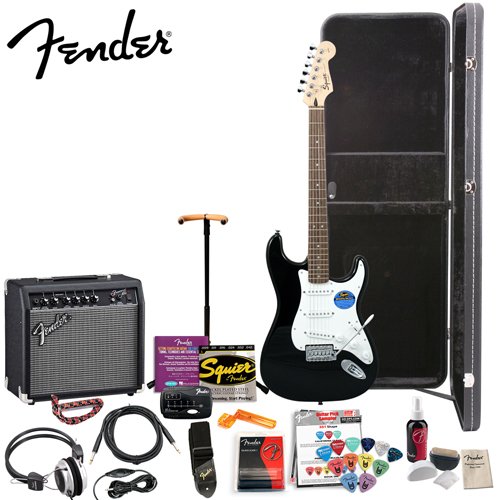 Fender Squier Affinity Special Black Strat Stop Dreaming, Start Playing Set with Essential Upgrade Pack - Includes: Fender/ GO-DPS 12 Pack Pick Sampler (Part# DPS-FN-SAMPLER), Squier Strings, Fender String Winder, Ultra Stand, Dunlop Capo, Fender Guitar Slide, Fender Polishing Kit, Fender String Cleaner & MBT Hard Case ( Squier Affinity guitar Kits ) ) รูปที่ 1