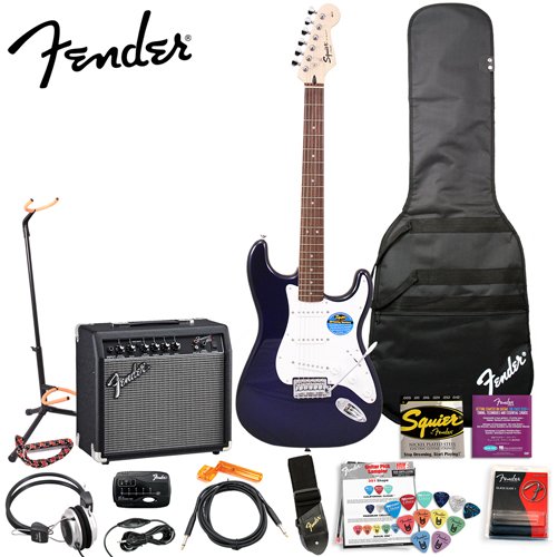 Fender Squier Affinity Special Metallic Blue Strat Stop Dreaming, Start Playing Value Set - Includes: Fender/ GO-DPS 12 Pack Pick Sampler (Part# DPS-FN-SAMPLER), Squier Strings, Fender String Winder, Dunlop Capo & Fender Slide ( Squier Affinity guitar Kits ) ) รูปที่ 1