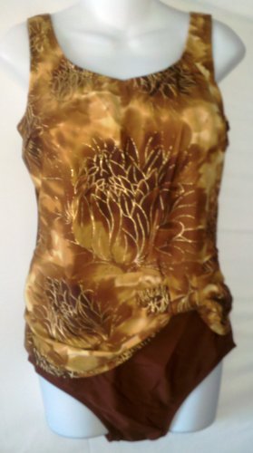 Swimsuit Alicia Simone Plus size 1PC Tab Side Swimsuit in Gold Floral Foil (Type one Piece) รูปที่ 1