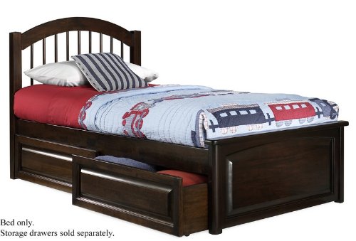 Twin Size Windsor Style Platform Bed with Raised Panel Footboard Antique Walnut Finish  รูปที่ 1