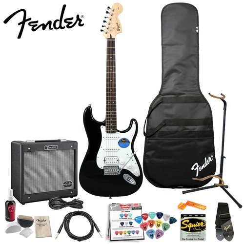 Fender Squier Affinity Black Strat HSS with G-DEC® Junior Amp Stop Dreaming, Start Playing Set with Fender/ GO-DPS 12 Pack Pick Sampler (Part# DPS-FN-SAMPLER), Squier Strings, Fender String Winder, Ultra Stand and Fender Polishing Spray, String Cleaner & Polishing Cloth ( Squier Affinity guitar Kits ) ) รูปที่ 1