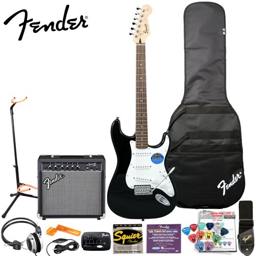 Fender Squier Affinity Special Black Strat Stop Dreaming, Start Playing Set with Basic Upgrade Pack - Includes: Fender/ GO-DPS 12 Pack Pick Sampler (Part# DPS-FN-SAMPLER), Squier Strings, Ultra Stand & Fender String Winder ( Squier Affinity guitar Kits ) ) รูปที่ 1