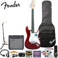 Fender Squier Affinity Special Metallic Red Strat Stop Dreaming, Start Playing Set with Basic Upgrade Pack - Upgrade Pack Includes: Fender/ GO-DPS 12 Pack Pick Sampler (Part# DPS-FN-SAMPLER), Squier Strings, Ultra Stand & Fender String Winder ( Squier Affinity guitar Kits ) )