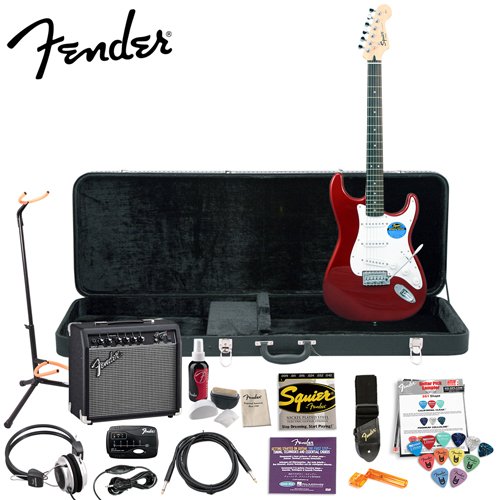 Fender Squier Affinity Special Metallic Red Strat Stop Dreaming, Start Playing Set with Upgrade Pack - Upgrade Pack Includes: Fender/ GO-DPS 12 Pack Pick Sampler (Part# DPS-FN-SAMPLER), Squier Strings, Fender String Winder, Ultra Stand, Fender Polishing Kit, Fender String Cleaner & MBT Hard Case ( Squier Affinity guitar Kits ) ) รูปที่ 1