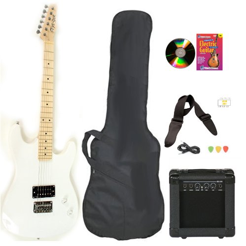 White Full Size Electric Guitar & Practice Amp with Case Strap Cord Beginner Package & DVD ( Guitar Kits ) รูปที่ 1