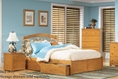 Queen Size Windsor Style Platform Bed with Flat Panel Footboard Caramel Latte Finish 