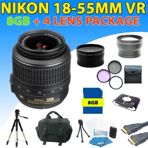 Nikon 18-55mm Vr Af-s Dx Nikkor Lens + Deluxe Accessory Kit for Nikon D40, D60, D90 Dslr Cameras (8gb 4lens Kit) ( Zm Len ) รูปที่ 1