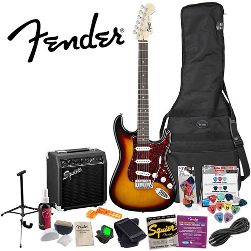 Squier by Fender Stop Dreaming, Start Playing Value Pack: Classic Black Strat - SE Special with Squier SP-10 Amp (Upgrade Pack includes: Fender/ GO-DPS 12 Pack Pick Sampler (Part# DPS-FN-SAMPLER), Headphones and String Care & Polishing Kit) ( Squier by Fender guitar Kits ) ) รูปที่ 1