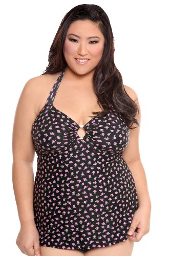 Swimsuit Torrid Plus Size Black Rose Print Faux-Kini (Type one Piece) รูปที่ 1