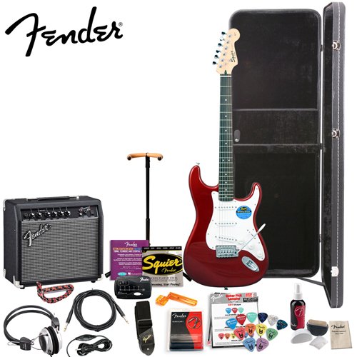 Fender Squier Affinity Special Metallic Red Strat Stop Dreaming, Start Playing Set with Essential Upgrade Pack - Upgrade Pack Includes: Fender/ GO-DPS 12 Pack Pick Sampler (Part# DPS-FN-SAMPLER) Squier Strings, Fender String Winder, Ultra Stand, Dunlop Capo, Fender Guitar Slide, Fender Polishing Kit, Fender String Cleaner & MBT Hard Case ( Squier Affinity guitar Kits ) ) รูปที่ 1