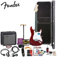 Fender Squier Affinity Special Metallic Red Strat Stop Dreaming, Start Playing Set with Essential Upgrade Pack - Upgrade Pack Includes: Fender/ GO-DPS 12 Pack Pick Sampler (Part# DPS-FN-SAMPLER) Squier Strings, Fender String Winder, Ultra Stand, Dunlop Capo, Fender Guitar Slide, Fender Polishing Kit, Fender String Cleaner & MBT Hard Case ( Squier Affinity guitar Kits ) )