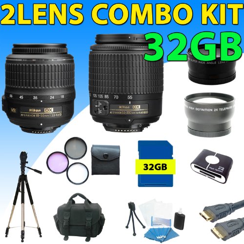 Nikon 18-55mm Vr Af-s Dx Nikkor Lens + Nikon 55-200mm Ed Af-s Dx Lens + 32gb Accessory Kit for Nikon D3000, D3100, D5000, D5100, D7000 Dslr Cameras (32gb 5lens Pro Kit) ( Zm Len ) รูปที่ 1