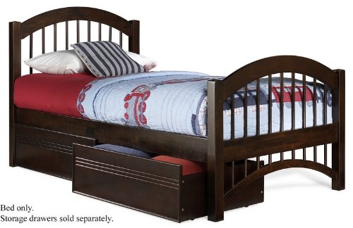 Twin Size Windsor Style Platform Bed with Footboard Antique Walnut Finish  รูปที่ 1