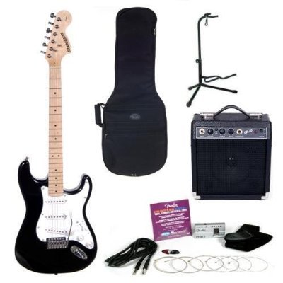 Fender Starcaster Pak with Amp, Stand, Cord, Strap, Strings, Tuner, Gigbag, and Picks - Black ( Guitar Kits ) รูปที่ 1