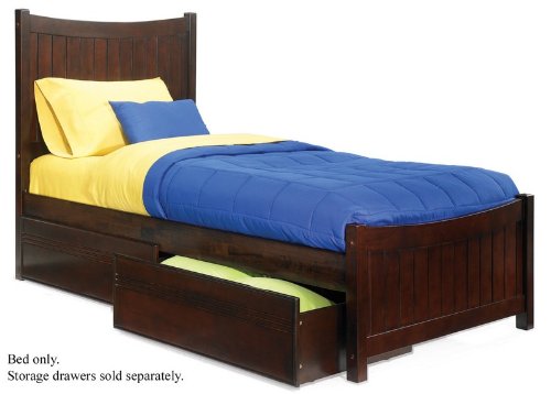 Twin Size Platform Bed with Footboard Antique Walnut Finish  รูปที่ 1