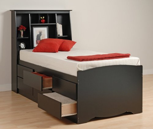 Tall Twin Size Platform Bed with Headboard in Black - Sonoma Collection - Prepac Furniture - BBT-4106-SET  รูปที่ 1