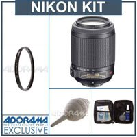 Nikon 55mm - 200mm f/4-5.6G ED-IF AF-S DX VR (Vibration Reduction) Autofocus Lens Lens Kit with 5 Year U.S.A. Warranty, Tiffen 52mm UV Filter, Professional Lens Cleaning Kit, Adorama Hurricane Blower ( Nikon Lens ) รูปที่ 1