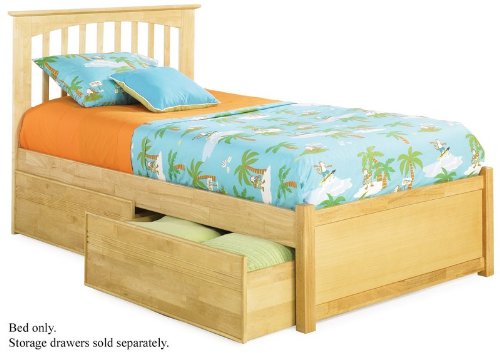 Queen Size Platform Bed with Flat Panel Footboard Natural Maple Finish  รูปที่ 1