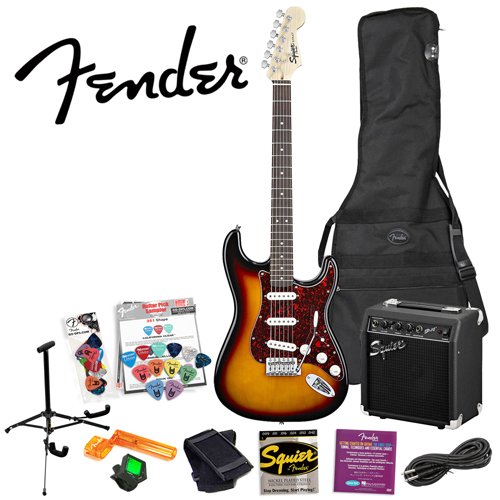 Squier by Fender Stop Dreaming, Start Playing Value Pack: Brown Sunburst Stratocaster - SE Special with Squier SP-10 Amp (Upgrade Pack includes: Upgrade Pack includes: Squier Strings & String Winder, and Fender/ GO-DPS 12 Pack Pick Sampler (Part# DPS-FN-SAMPLER) ( Squier by Fender guitar Kits ) ) รูปที่ 1