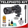 Rokinon 500mm f/8 Telephoto Mirror Lens with 2x Teleconverter (=1000mm) + Monopod Kit for Nikon D40, D60, D3000, D3100, D5000, D5100, D7000, D300s, D3 & D3s Digital SLR Cameras ( Rokinon Lens )