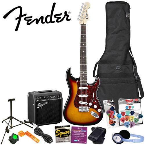 Squier by Fender Stop Dreaming, Start Playing: Brown Sunburst SE Special Strat with Squier SP-10 Amp (Upgrade Pack includes: Squier Strings, String Winder & Samson PH60 Headphones, Fender/ GO-DPS 12 Pack Pick Sampler (Part# DPS-FN-SAMPLER) ( Squier by Fender guitar Kits ) ) รูปที่ 1