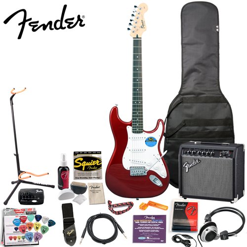 Fender Squier Affinity Special Metallic Red Strat Stop Dreaming, Start Playing Set with Upgrade Value Pack - Upgrade Pack Includes: Fender/ GO-DPS 12 Pack Pick Sampler (Part# DPS-FN-SAMPLER), Squier Strings, Fender String Winder, Ultra Stand, Dunlop Capo & Fender Guitar Slide, Fender Polishing Kit & Fender String Cleaner ( Squier Affinity guitar Kits ) ) รูปที่ 1